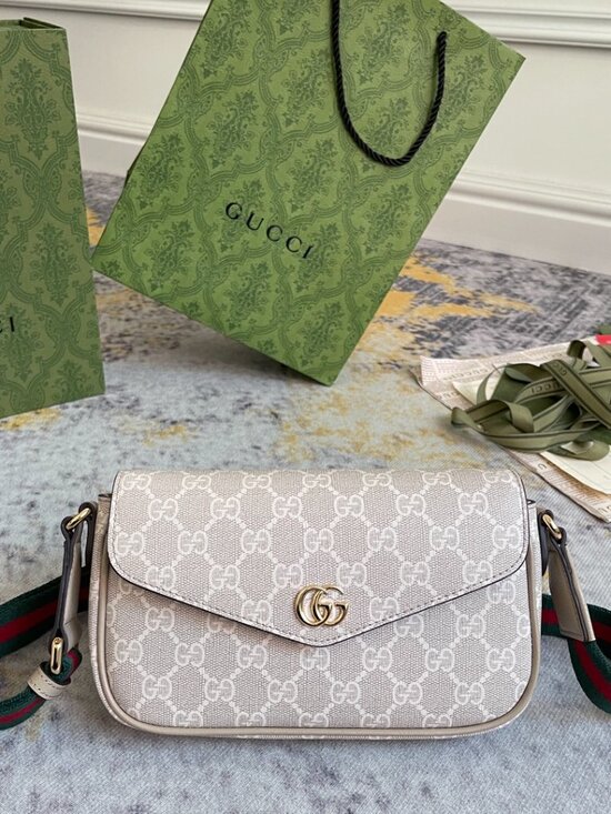 Gucci Handbags - Gucci Ophidia Pochette White GG Canvas Crossbody-Beige